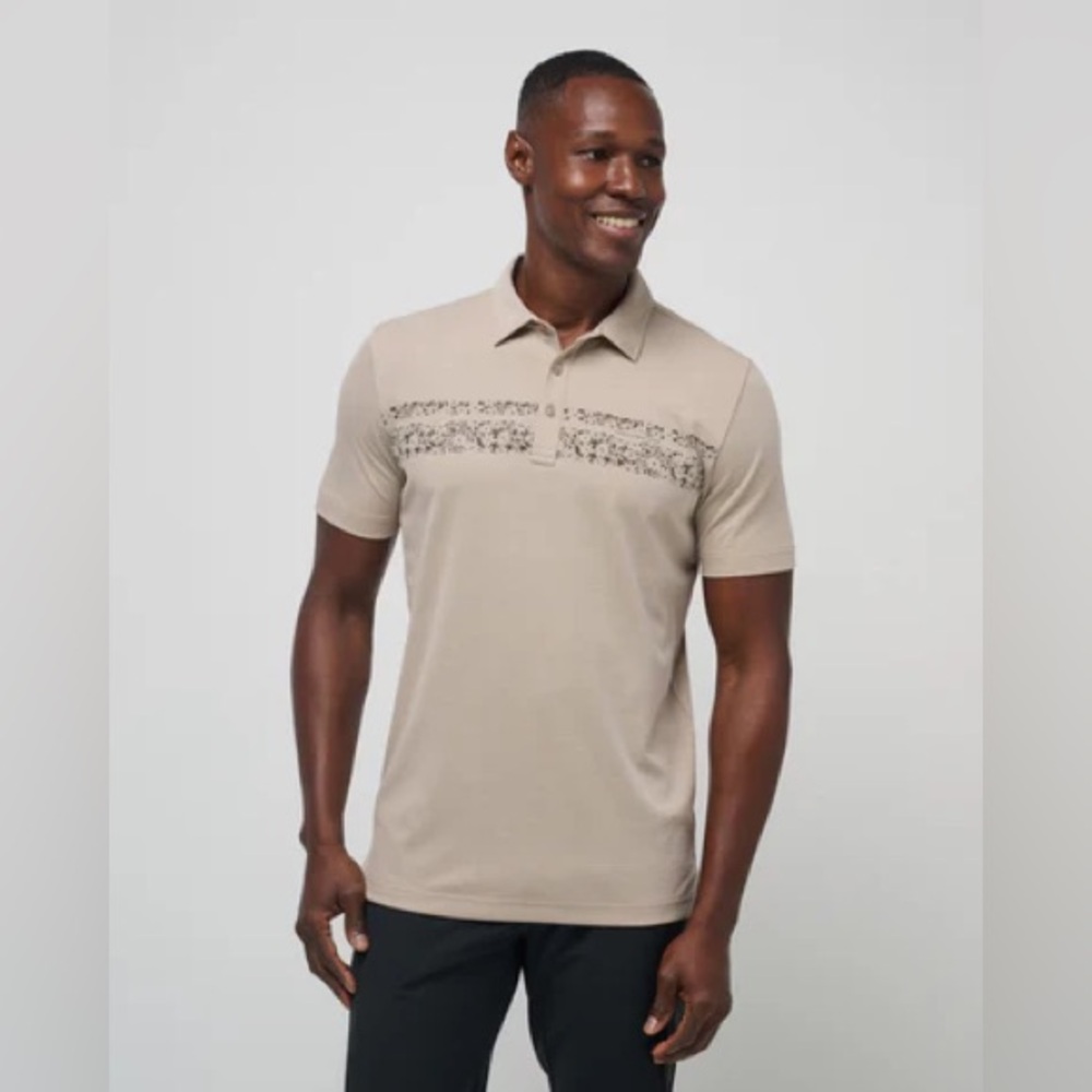 Travis Mathew Men’s Polo Shirt – DESERTED COVE – Oxford Tan – (Size L)